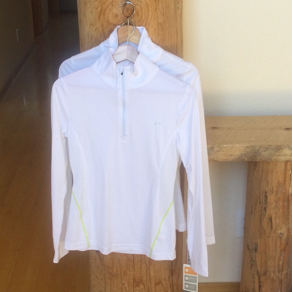 NWT (2) M White with Lime Trim Champion Wicking Zip Up Shirts